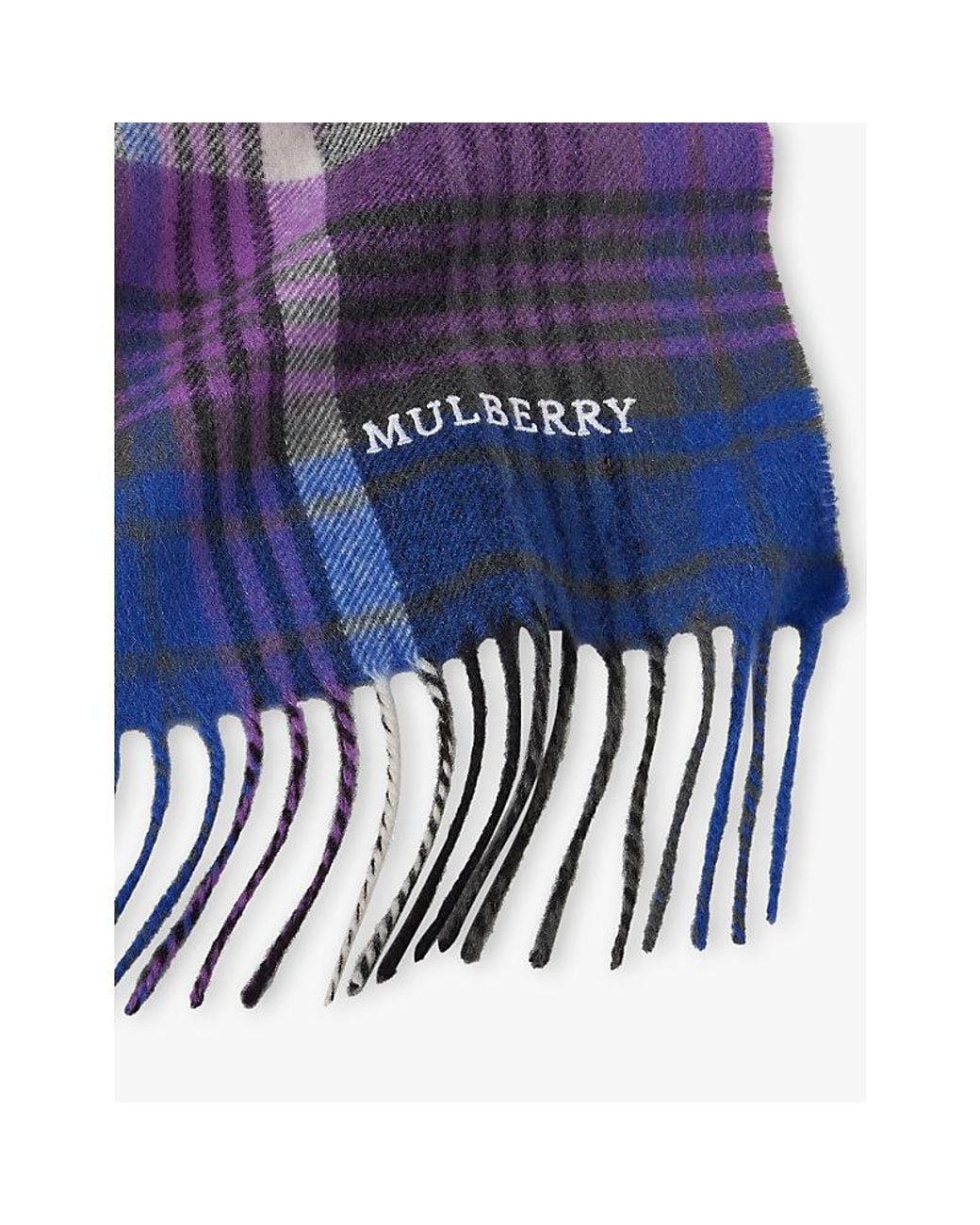 Mulberry Blue Long Heritage Check Wool Scarf