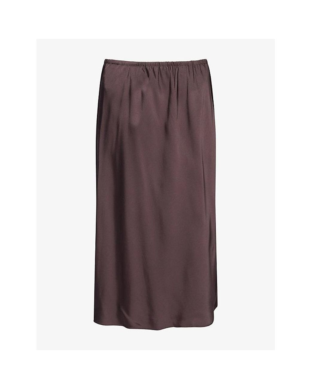 Vince Brown Lace-Trim Satin Midi Skirt