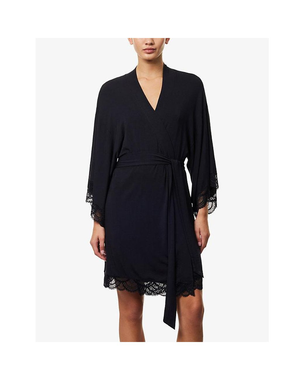Eberjey Blue Mariana Short Stretch-Woven Robe