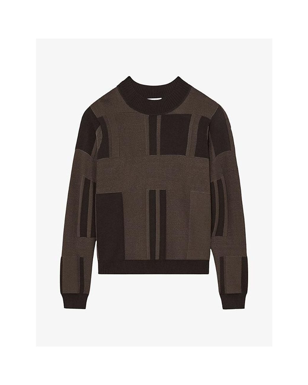 Reiss Brown Faro Mock-Neck Jacquard-Knit Jumper