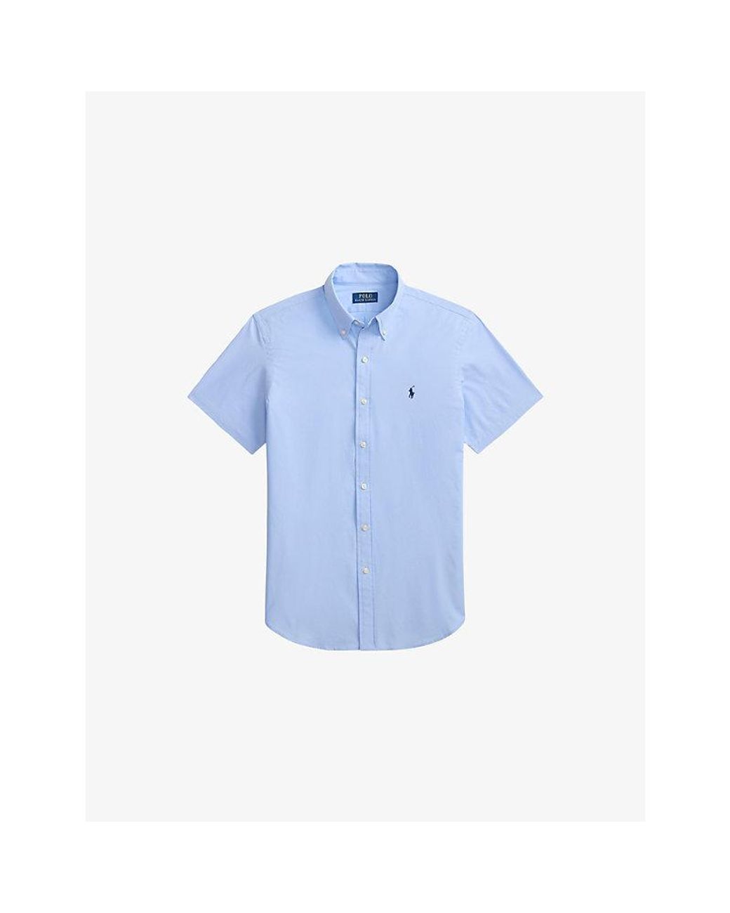 Polo Ralph Lauren Blue Brand-Embroidered Custom-Fit Cotton-Poplin Shirt for men
