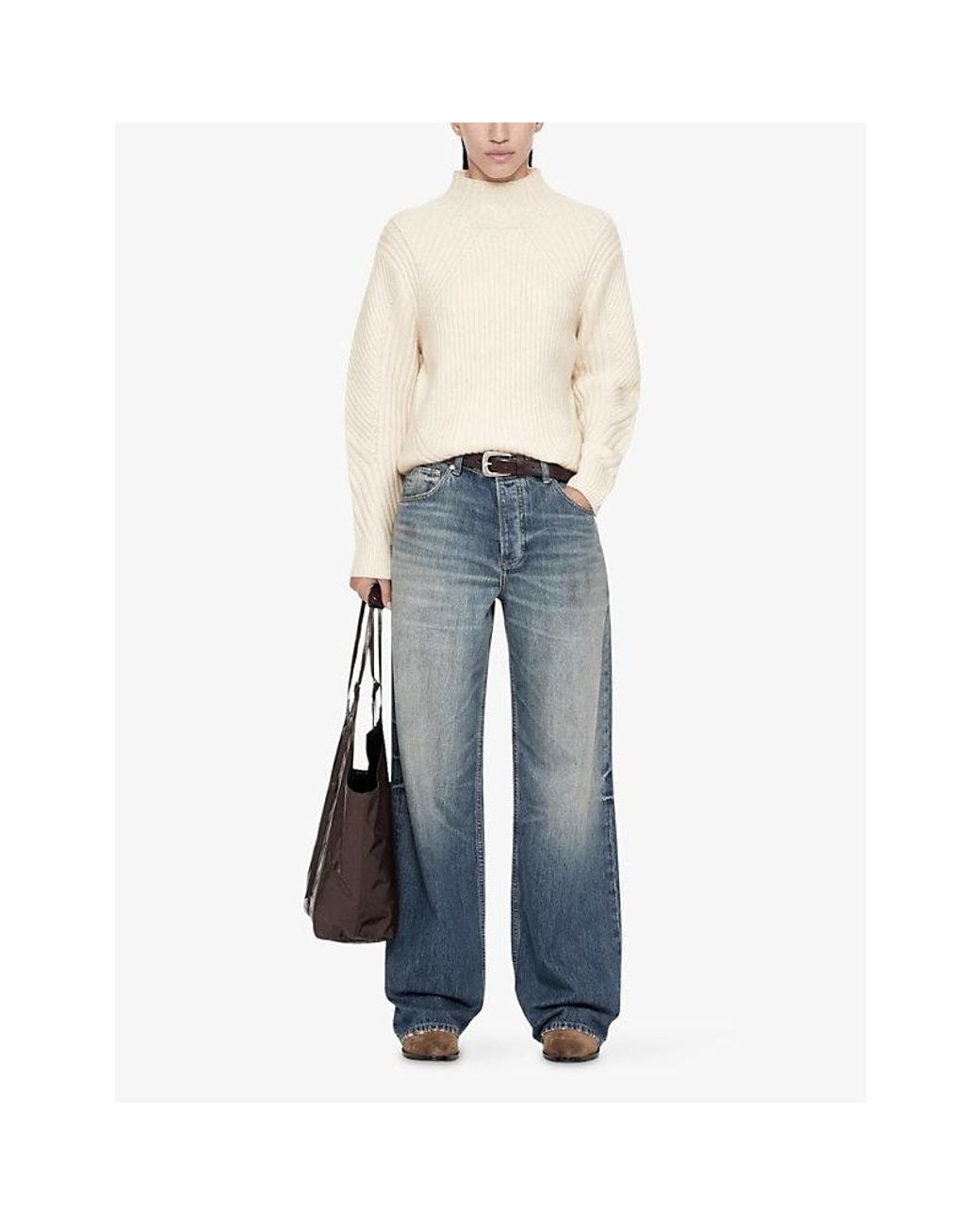 AllSaints White Sadie High-Neck Wool-Blend Jumper