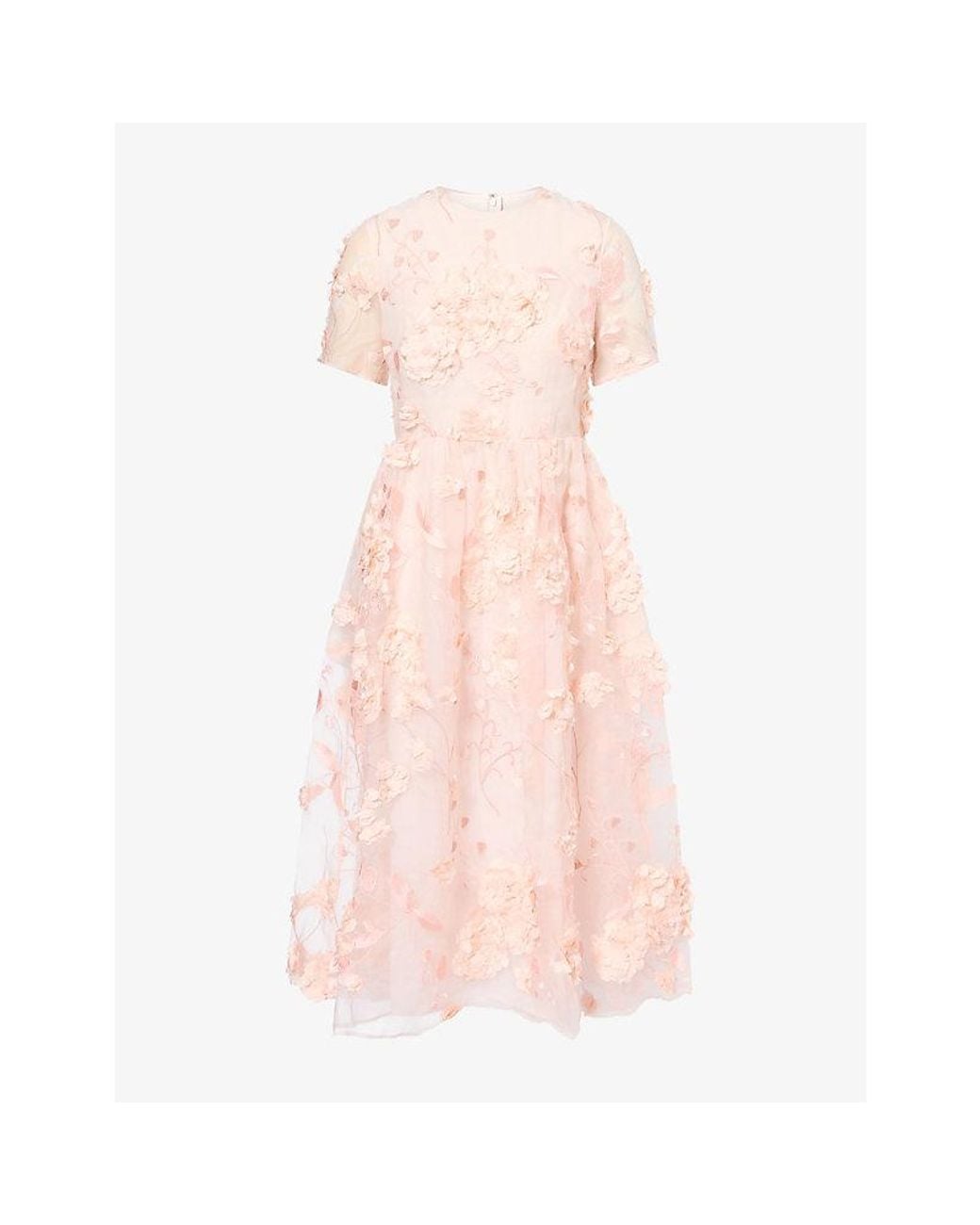 Huishan Zhang Pink Carolina Floral Silk Midi Dress