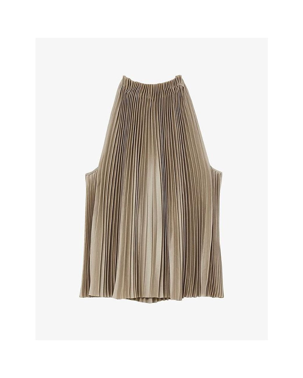 Reiss Natural Kali Pleated High-Neck Stretch-Woven Top