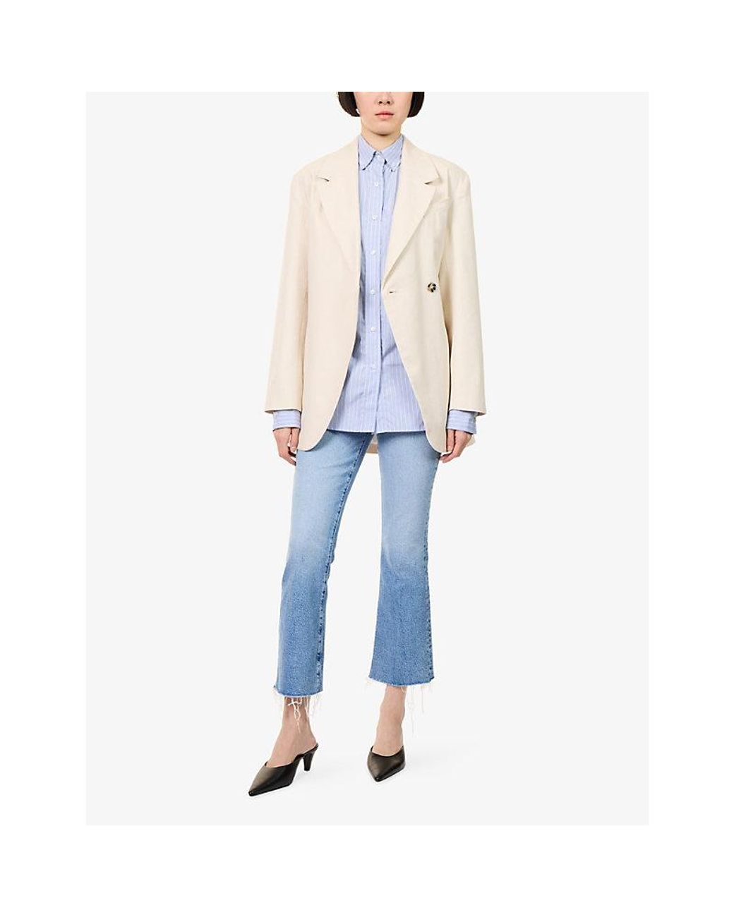 Mother Blue The Hustler Ankle Fray Flared Stretch-Denim Blend Jeans