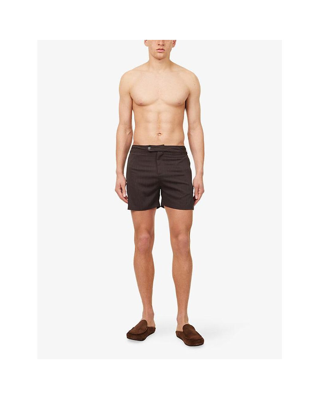 Raith Brown Silus Tailored Waist-Adjuster Swim Shorts for men