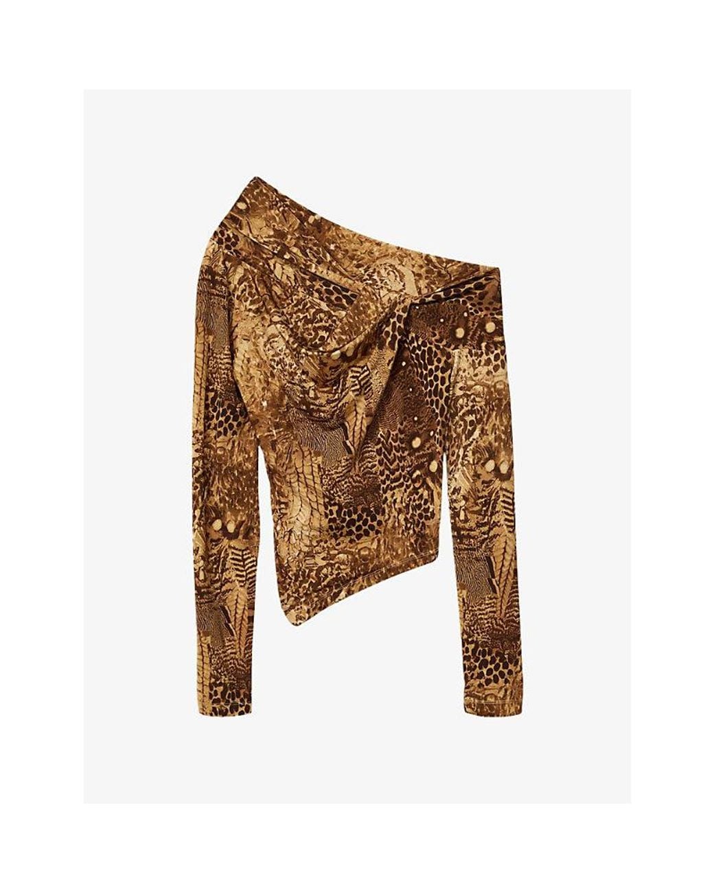 AllSaints Brown Arlie Abstract-Print Stretch-Woven Top