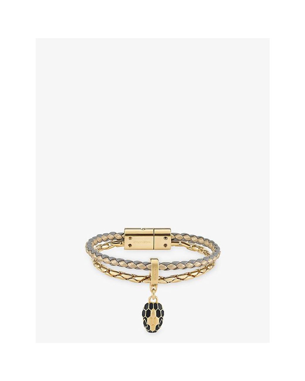 BVLGARI Metallic Serpenti Forever Small Brass And Leather Bracelet