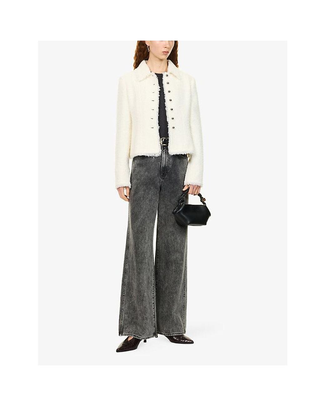 ME+EM White Textured Fringe Peplum Woven Jacket