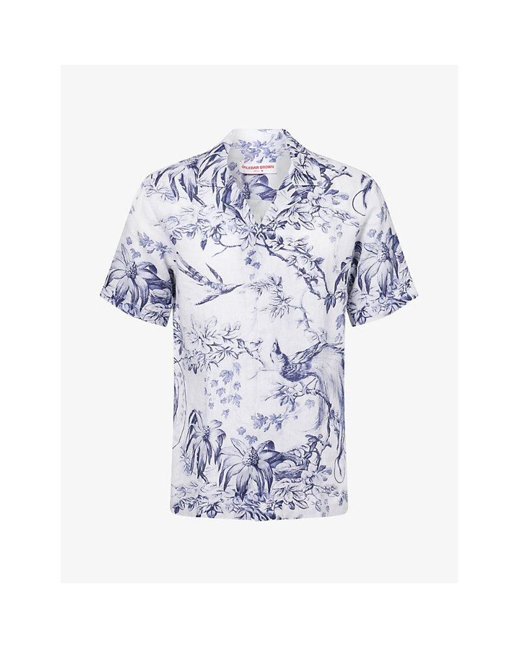 Orlebar Brown Blue Maitan Nature-Print Linen Shirt for men