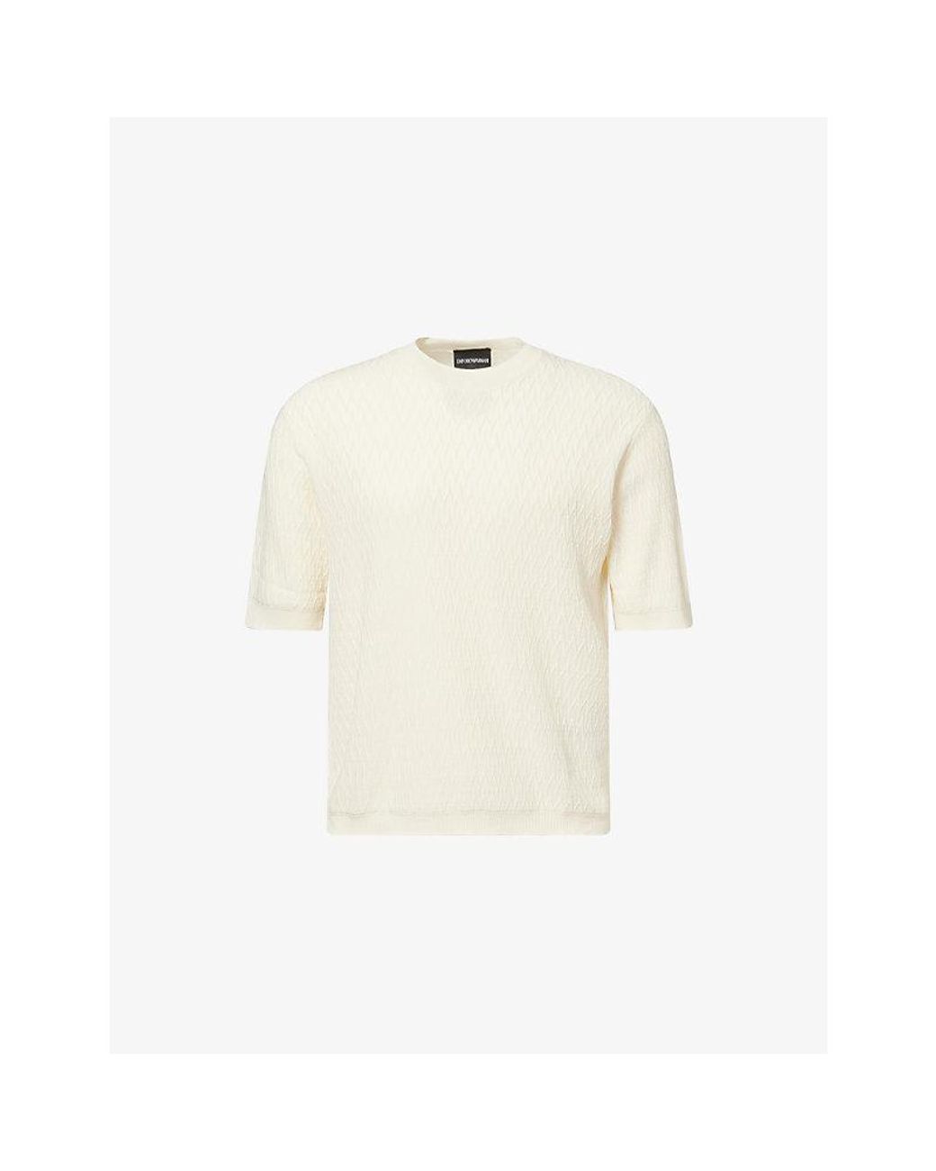 Emporio Armani White Chevron-Stripe Jacquard Cotton-Knit T-Shirt for men