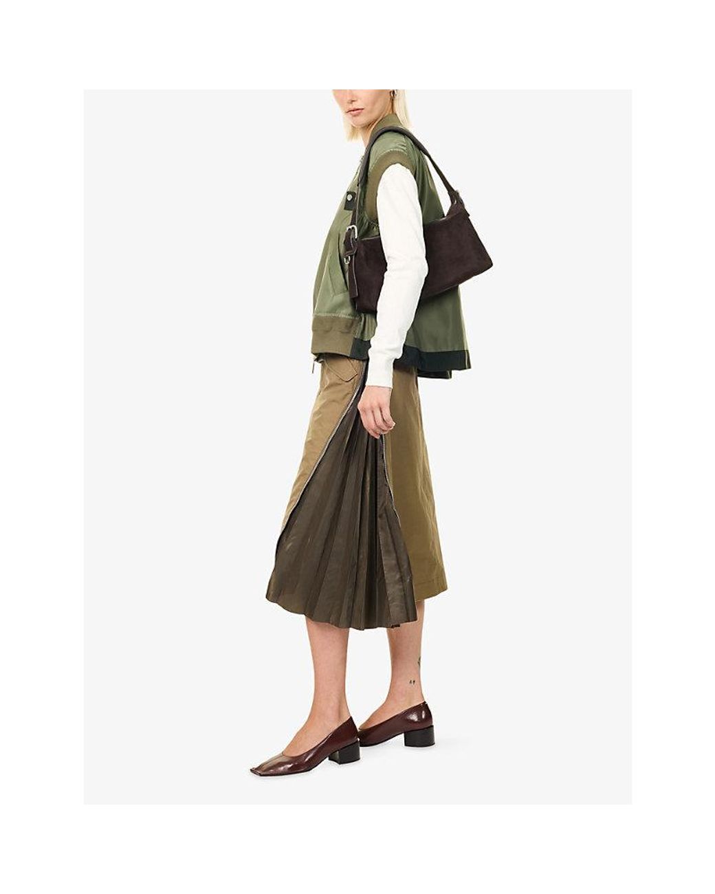 Sacai Natural Weather Zipped-Trim Cotton-Twill Midi Skirt