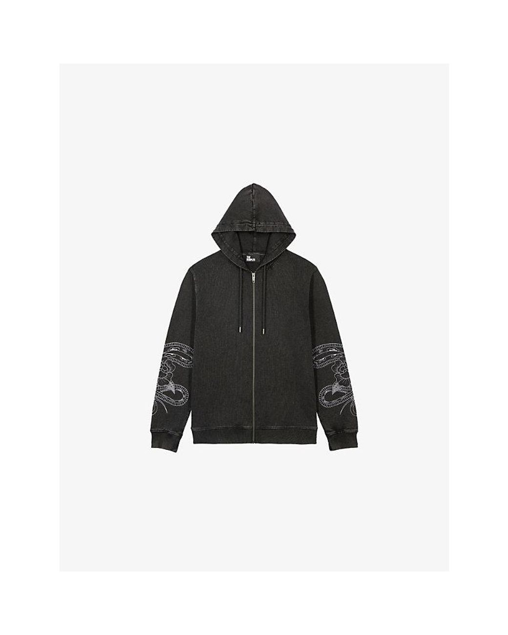 The Kooples Black Hooded Zip-Up Cotton Sweatshirt for men