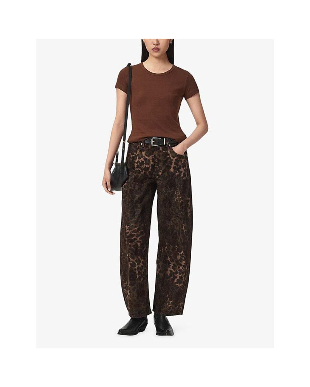 AllSaints Gray Sadie Leopard-Print Barrel-Leg Denim Jeans