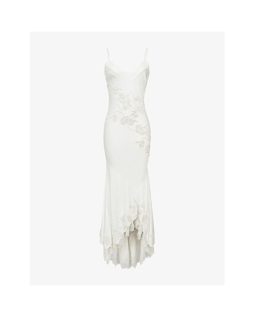 House Of Cb White Anastelle Bead-Embellished Satin Bridal Gown Xs (A-C Cup)