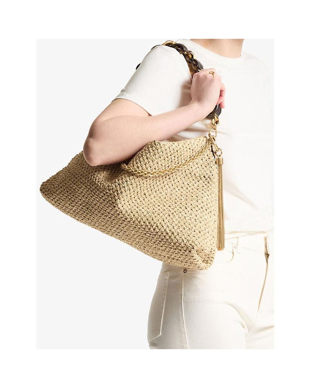 Jimmy Choo Natural Callie Maxi Raffia Shoulder Bag