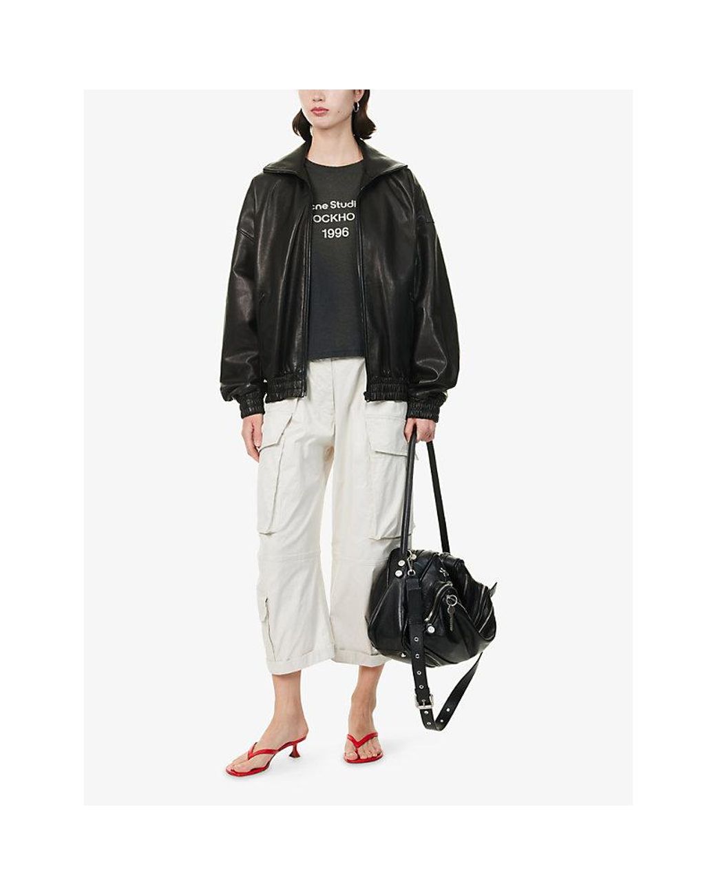 Acne Black Lemmy Collared Leather Jacket