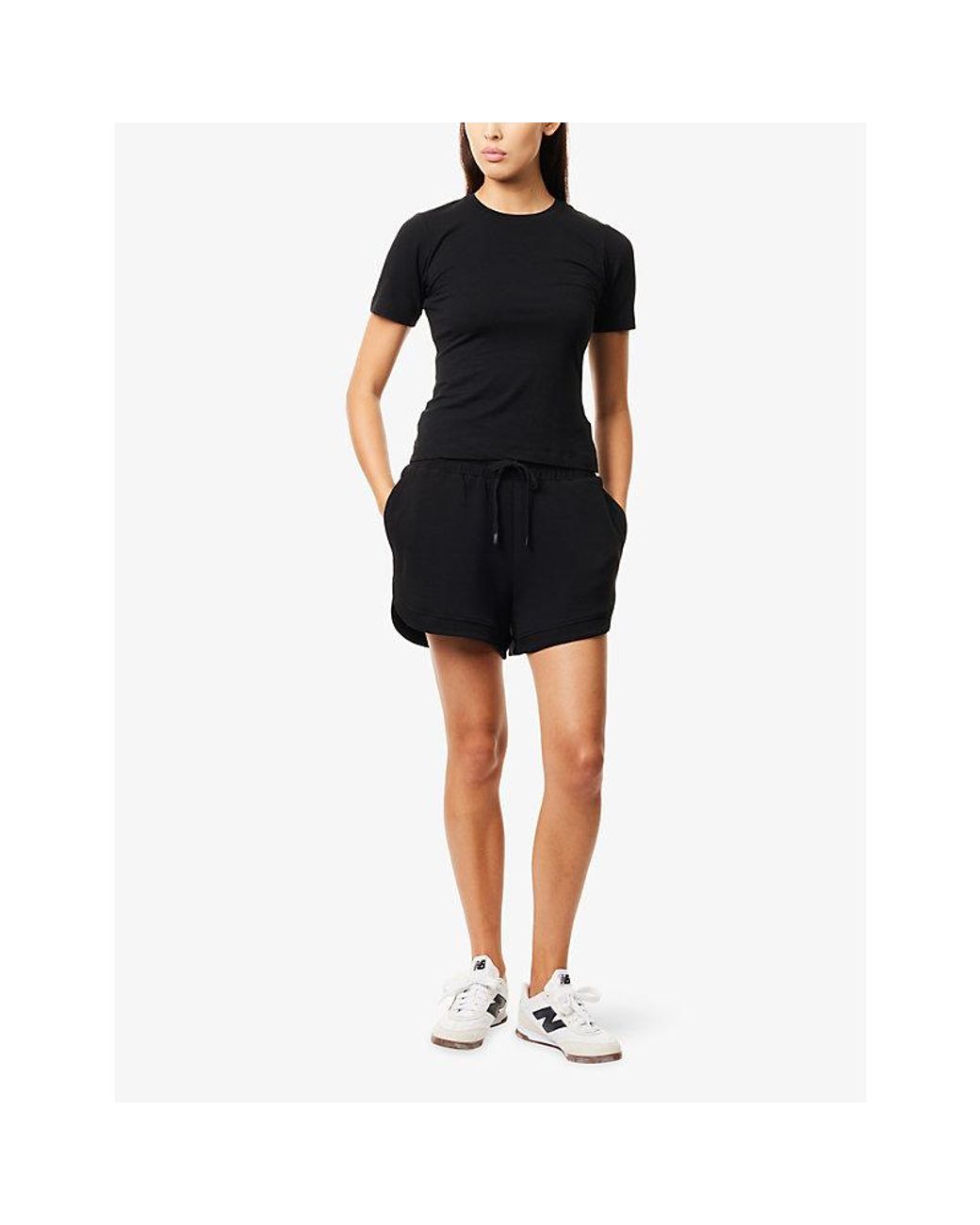 Varley Black Ollie High-Rise Stretch-Jersey Shorts