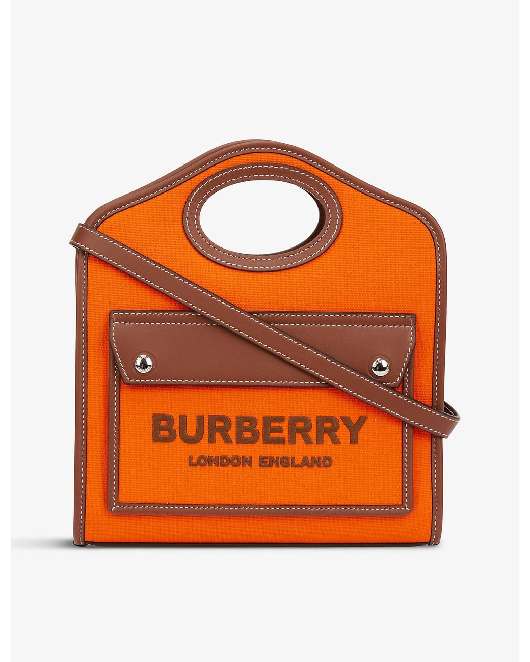 Burberry Pocket Mini Canvas And Leather Cross body Bag in Orange