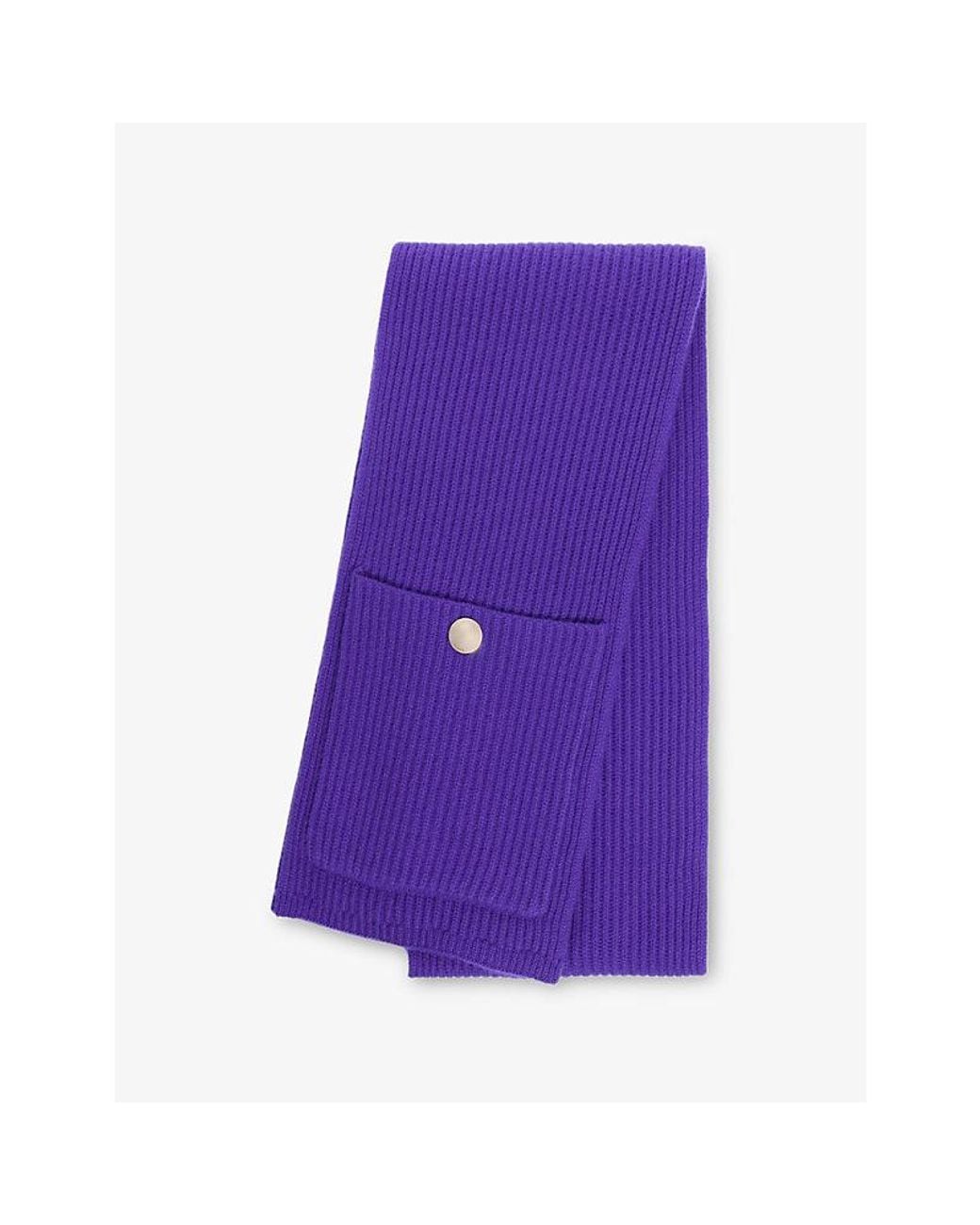 Sandro Purple Ribbed Wool And Cashmere Scarf
