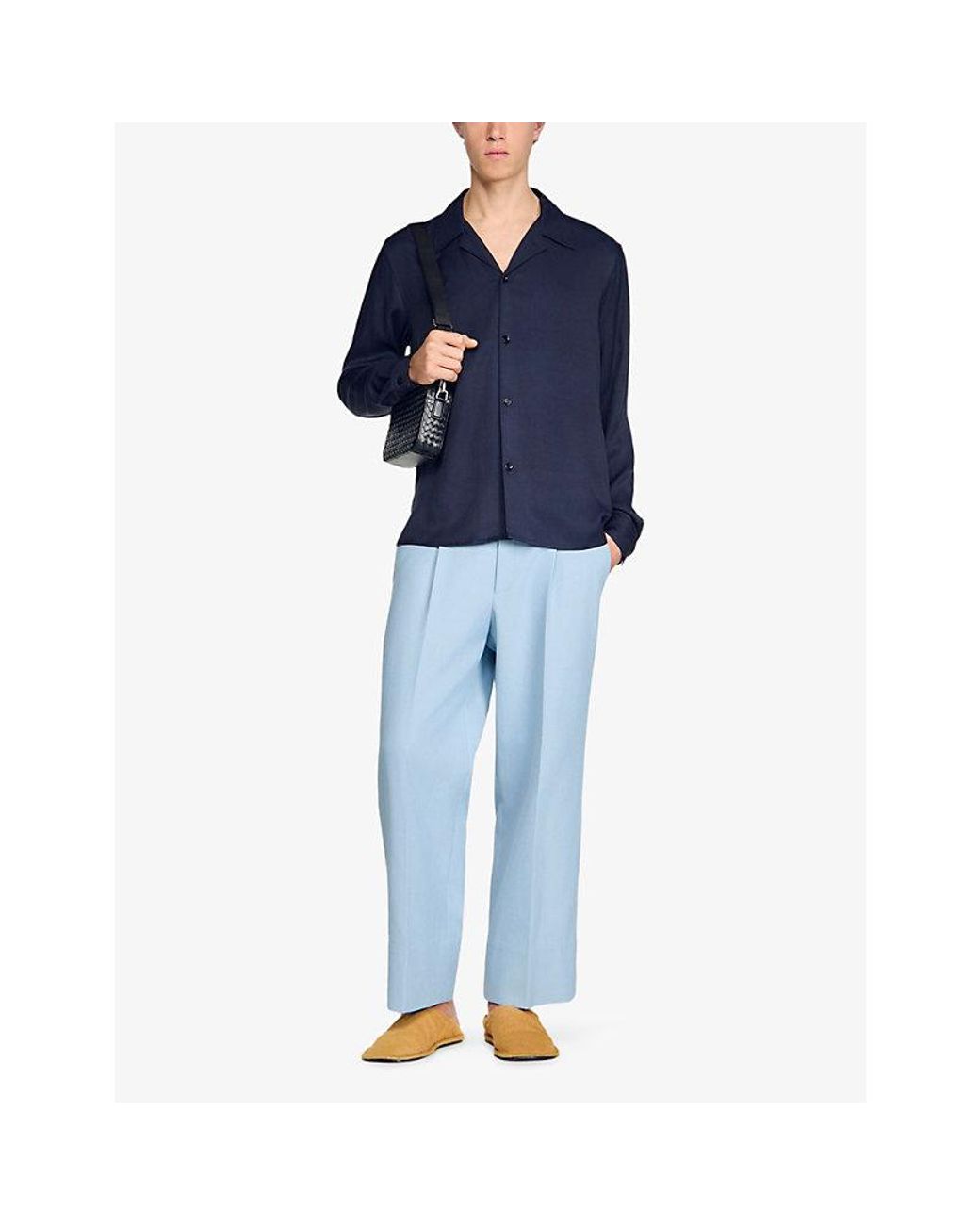 Sandro Blue Spread-Collar Woven Shirt for men