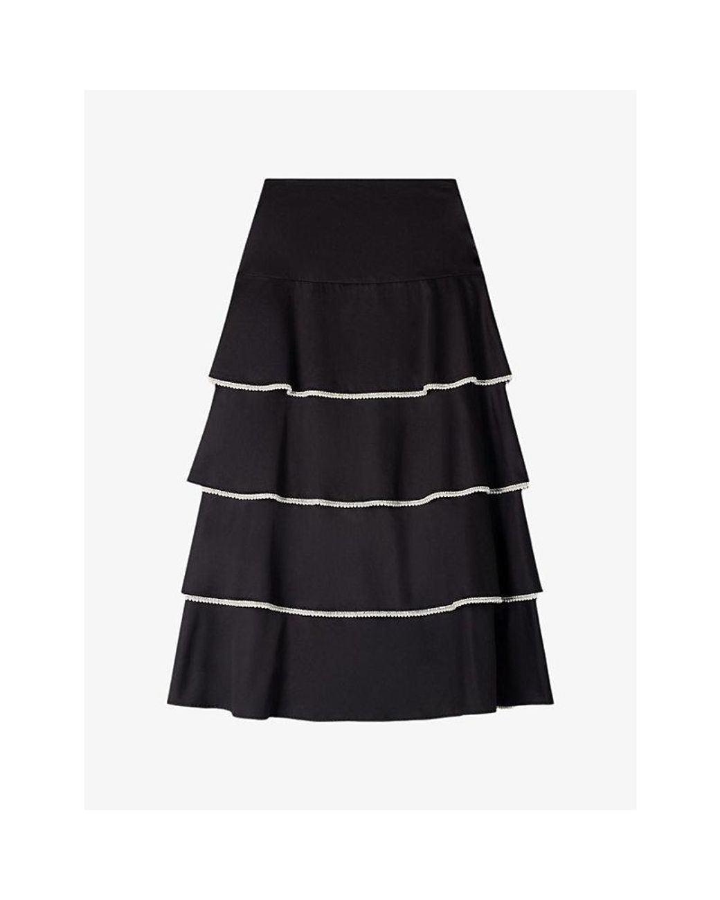 Sandro Ruffled Rhinestone-Trim Cotton Maxi Skirt in Black | Lyst