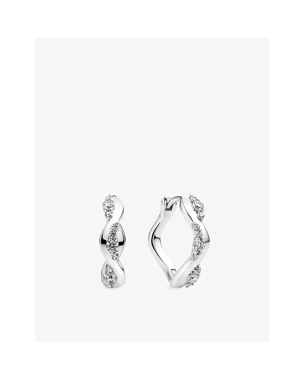 Sif Jakobs White Ellera Waves Altro Creolo Rhodium-Plated 925 Sterling- And Cubic-Zirconia Earrings