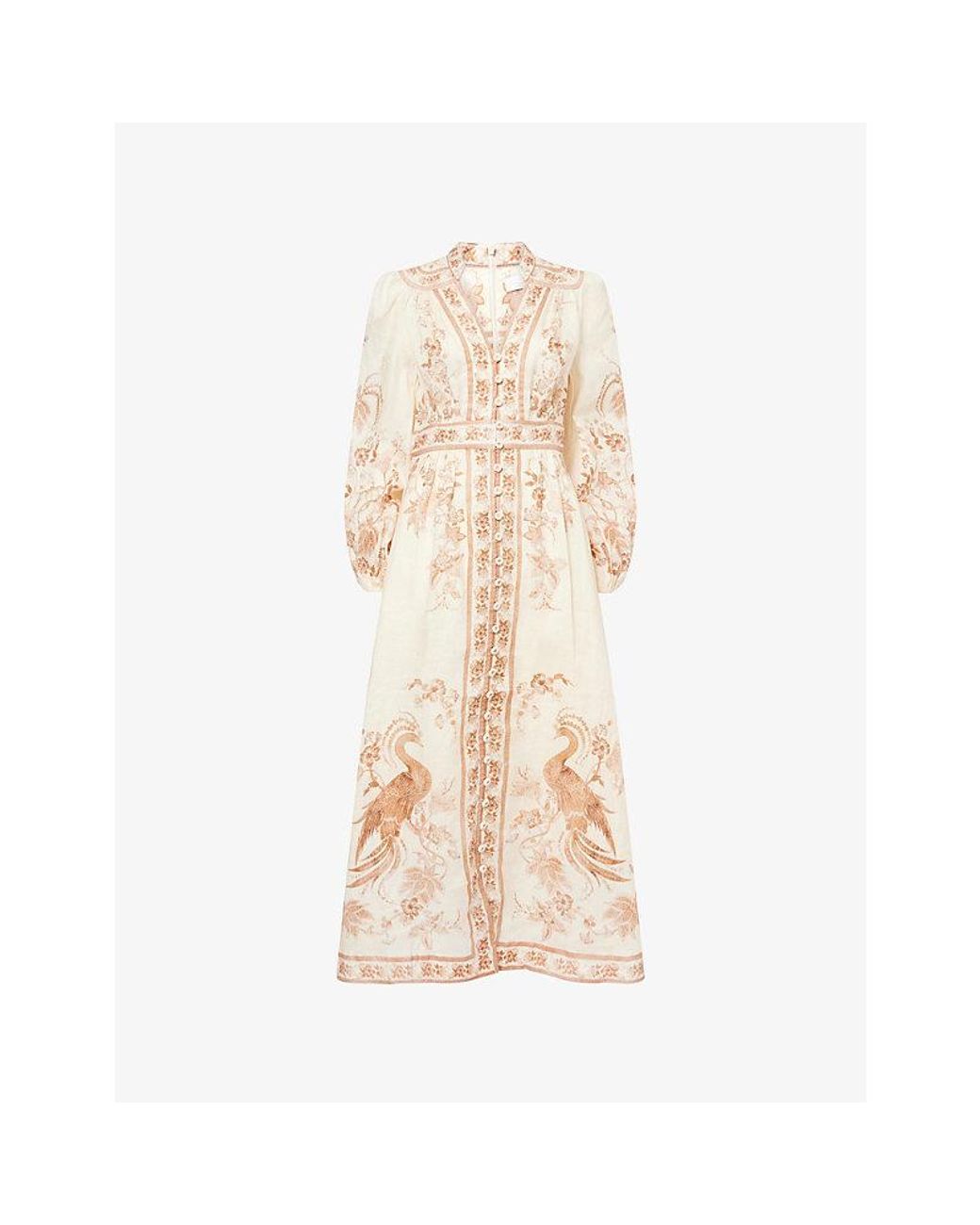 Zimmermann Natural Indra Plunge Linen Midi Dress