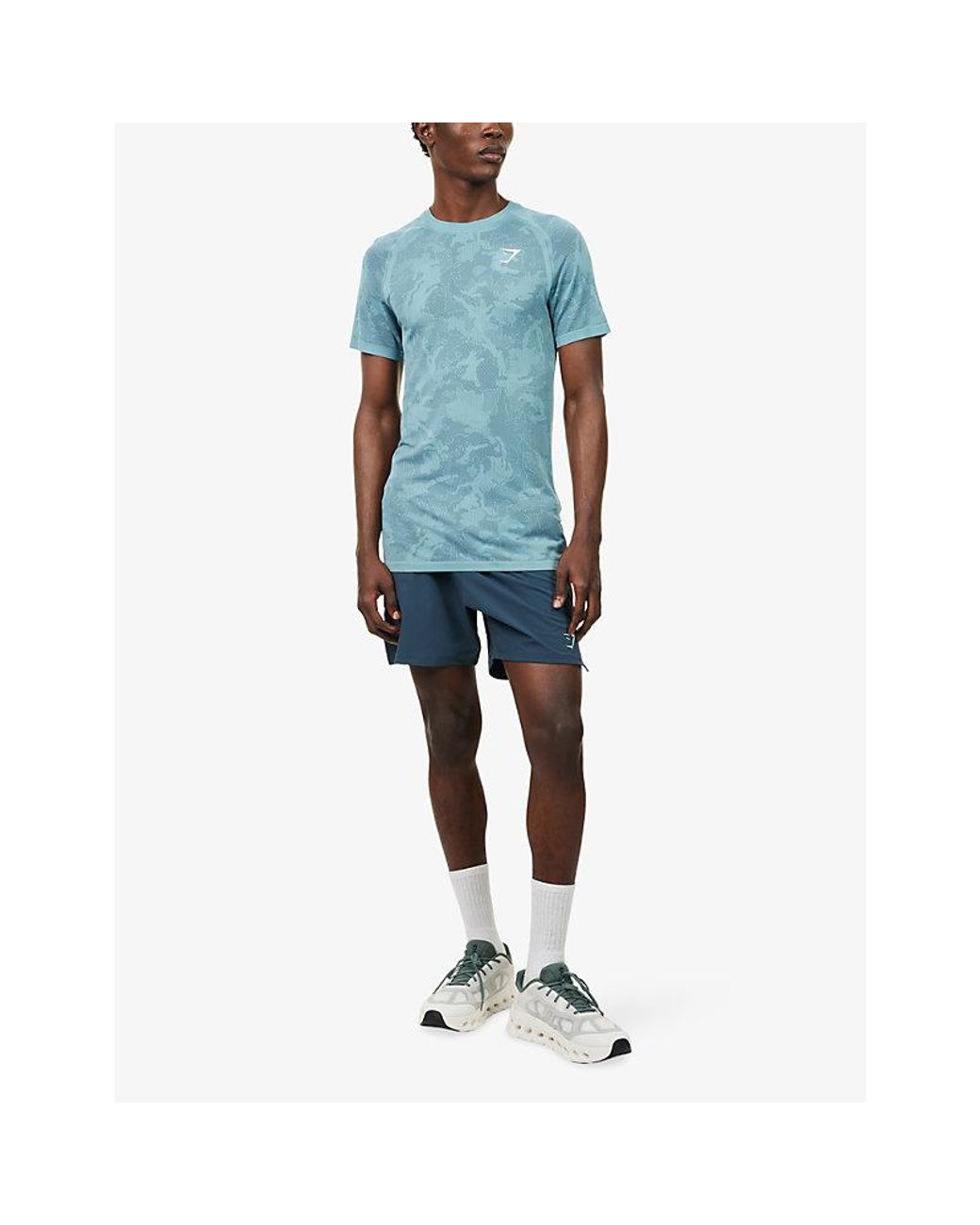 GYMSHARK Blue Geo Seamless Stretch-Woven T-Shirt for men
