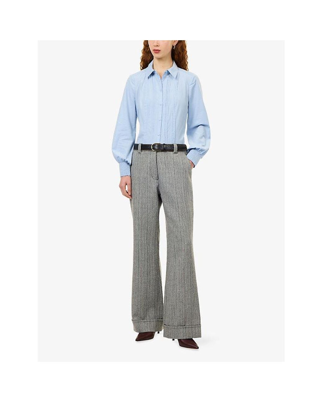 ME+EM Blue Micro Cord Slim-Fit Cotton-Blend Blouse