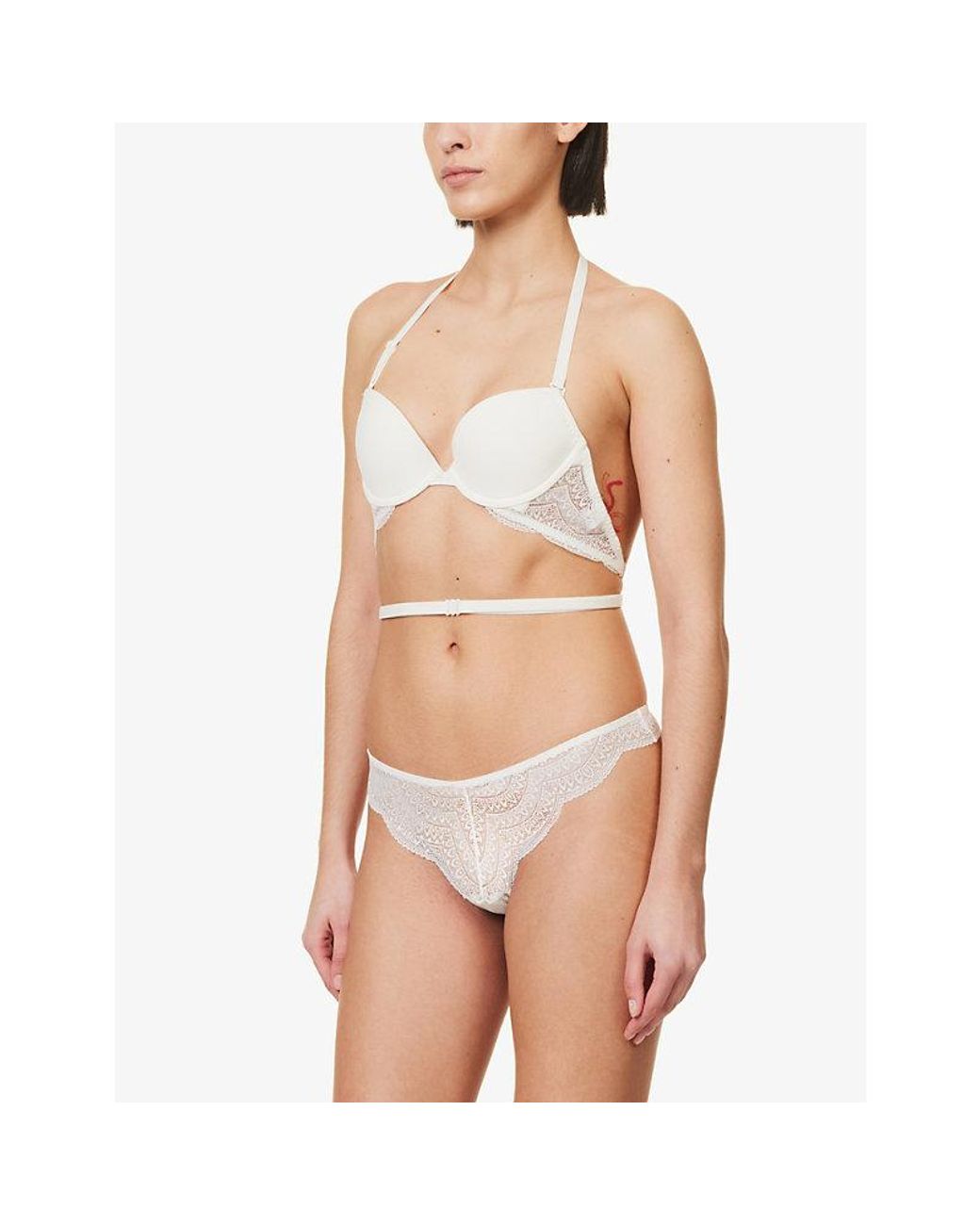 Simone Perele White Eden Lace-trimmed Stretch-woven Plunge Bra