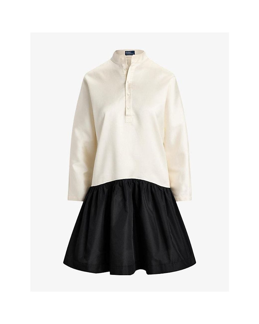 Polo Ralph Lauren White A-Line Long-Sleeve Cotton Silk Blend Dress