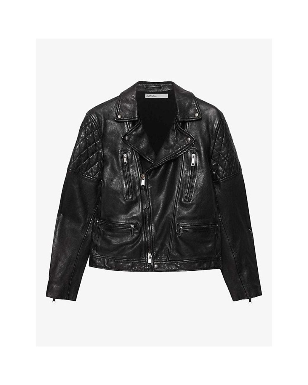 AllSaints Black Reed Asymmetric-Zip Leather Jacket for men