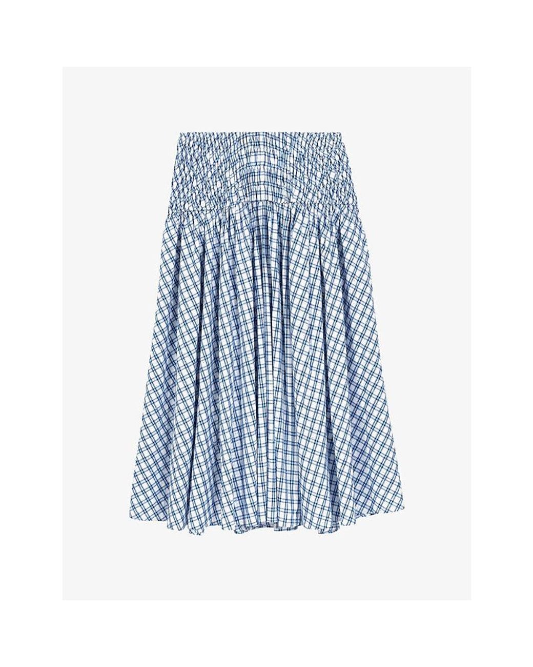 Maje Blue Checked Rhinestone-Embellished Cotton Maxi Skirt