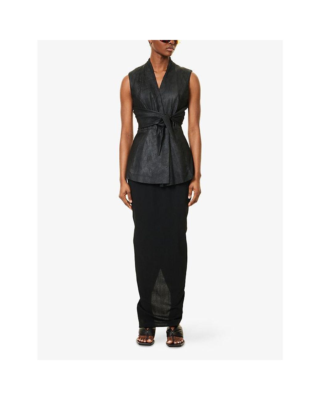 Rick Owens Black Pillar Wrap Wool Maxi Skirt