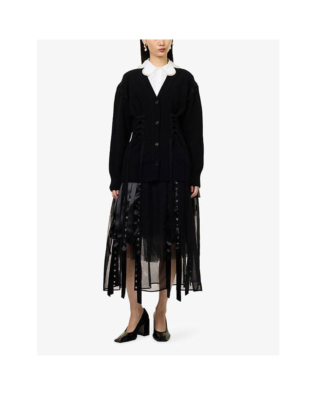 Simone Rocha Black Sculpted Corset Merino Wool-Blend Cardigan