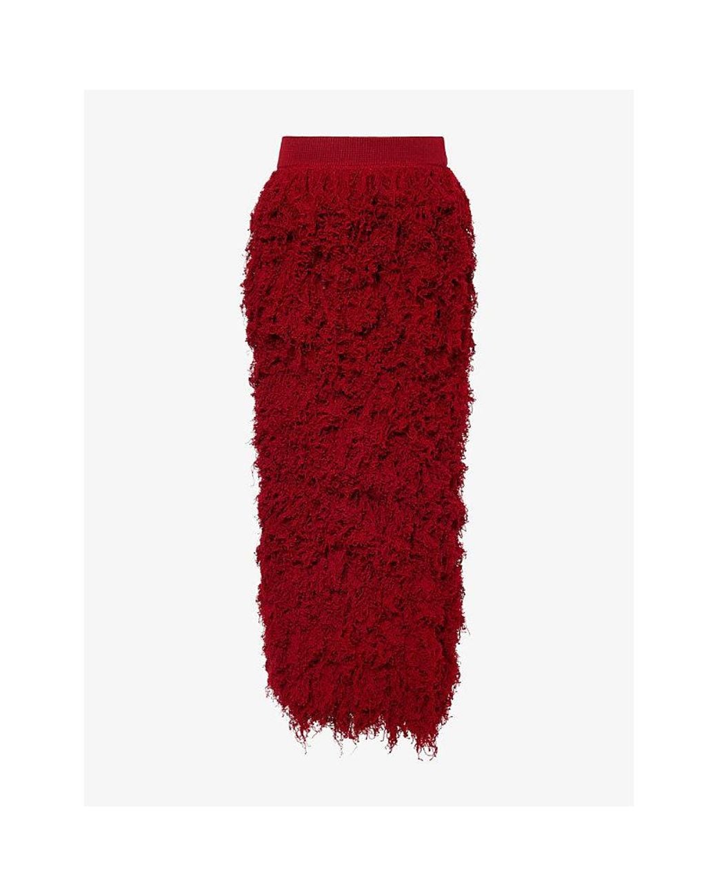 Ashlyn Red Split-Hem Knitted Wool Maxi Skirt