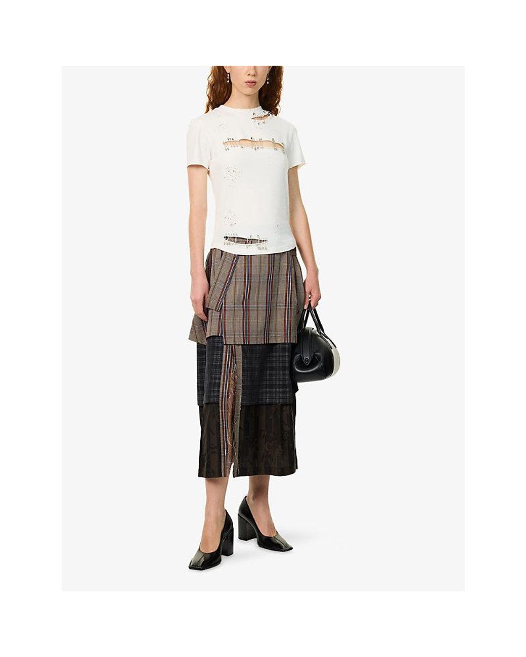 Vivienne Westwood Brown Meghan Layered Checked Kilt Woven Midi Skirt