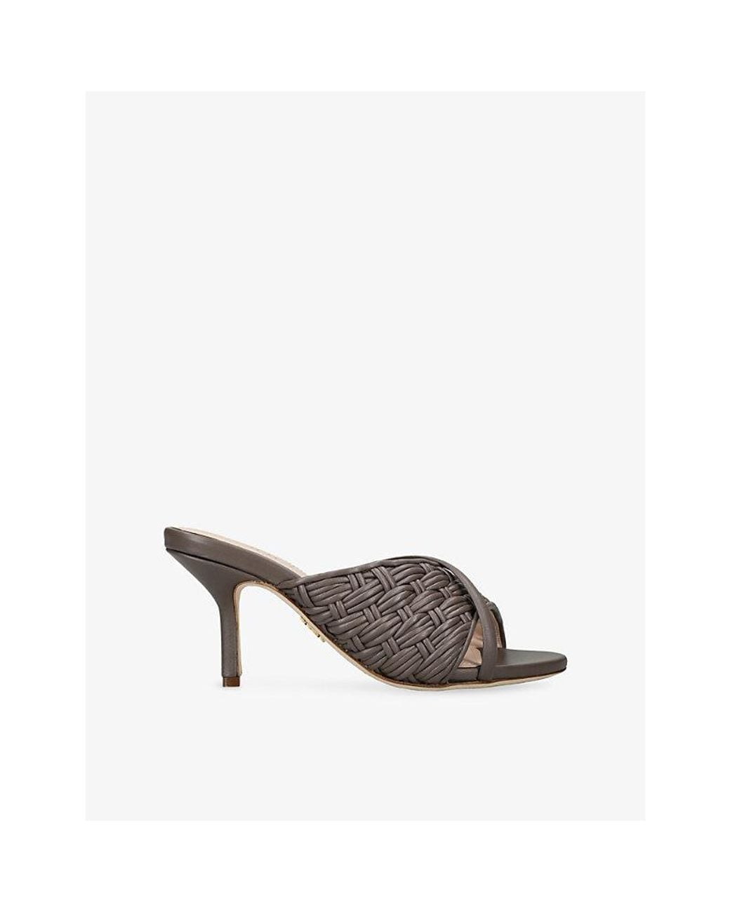 Rodo Gray Mabella 80 Woven-Leather Heeled Mules