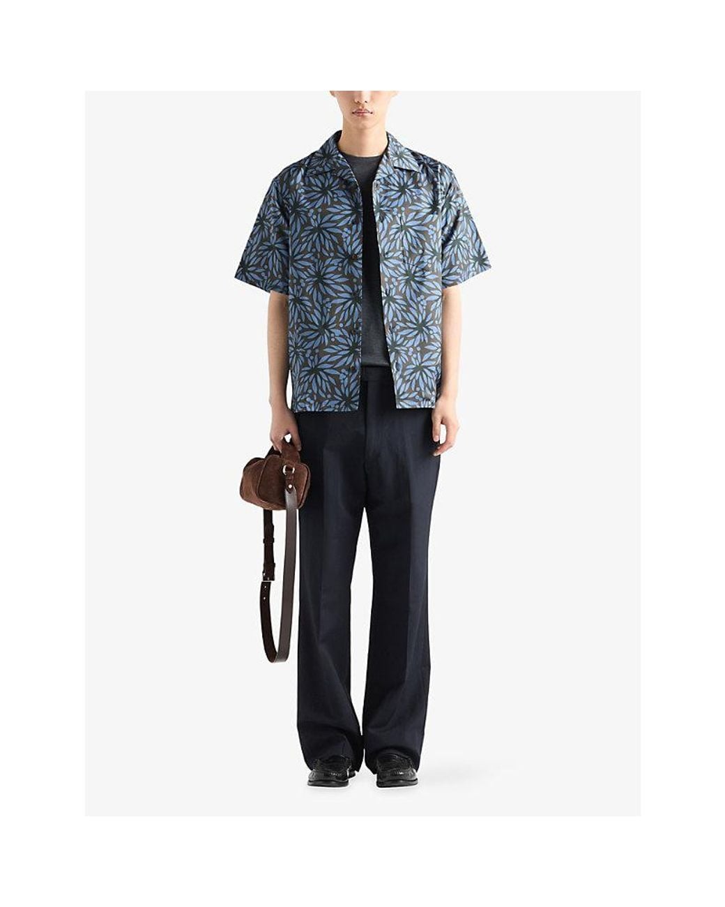 Prada Blue Printed Cotton Bowling Shirt for men