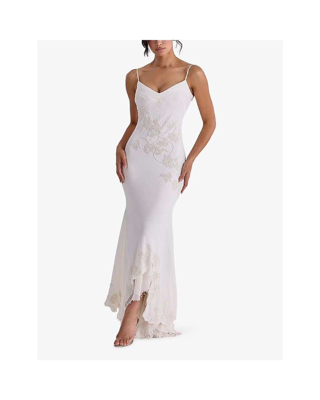 House Of Cb White Anastelle Bead-Embellished Satin Bridal Gown Xs (A-C Cup)