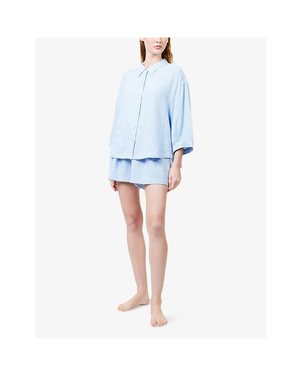 Eberjey Blue Relax-Sleeve Linen- Blend Top