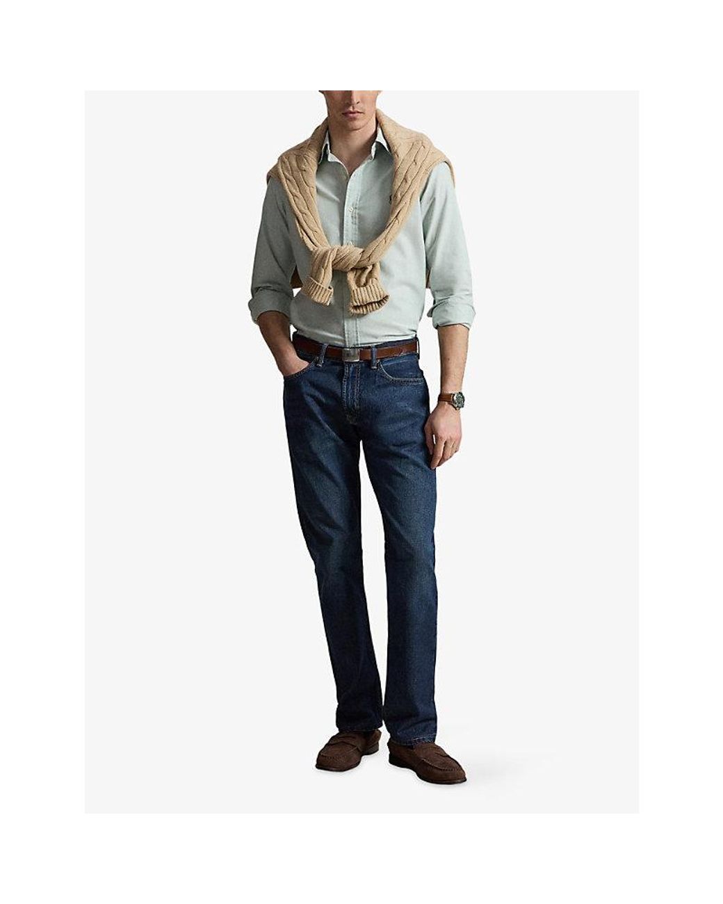 Polo Ralph Lauren Blue Logo-Embroidered Custom-Fit Cotton Oxford Shirt for men