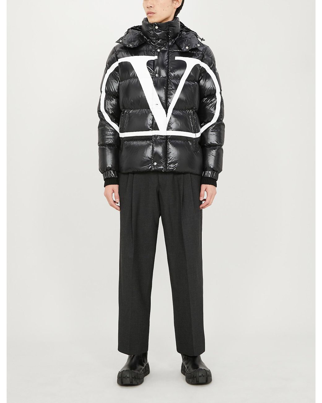 Valentino Goose Moncler Vlogo Lacquered Nylon Padded Jacket in Black for  Men | Lyst