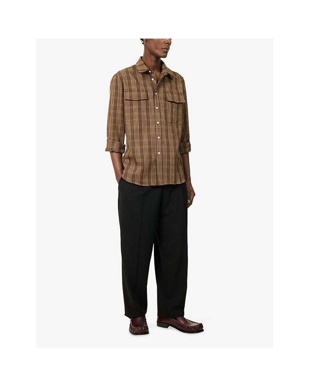 AMI Black Pleated Tapered Wool Trousers for men