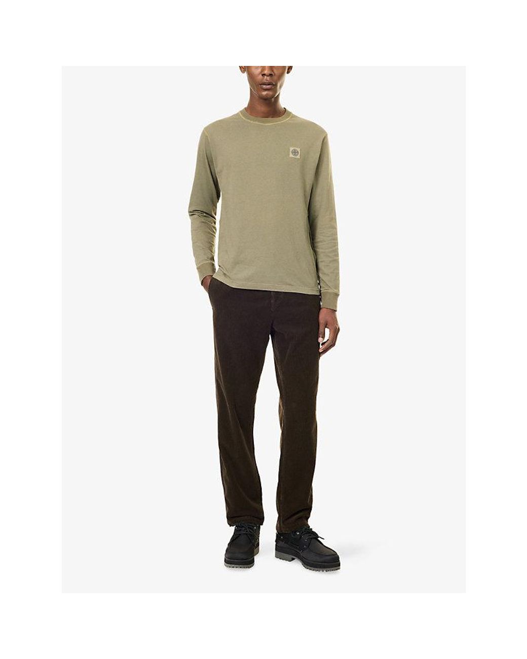 Stone Island Green Dyed Long-Sleeve Cotton T-Shirt for men