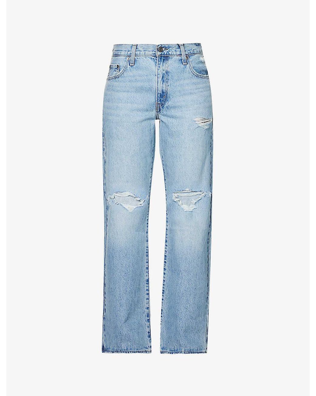 Levi's baggy Bootcut Straight-leg Mid-rise Distressed Jeans in Blue | Lyst