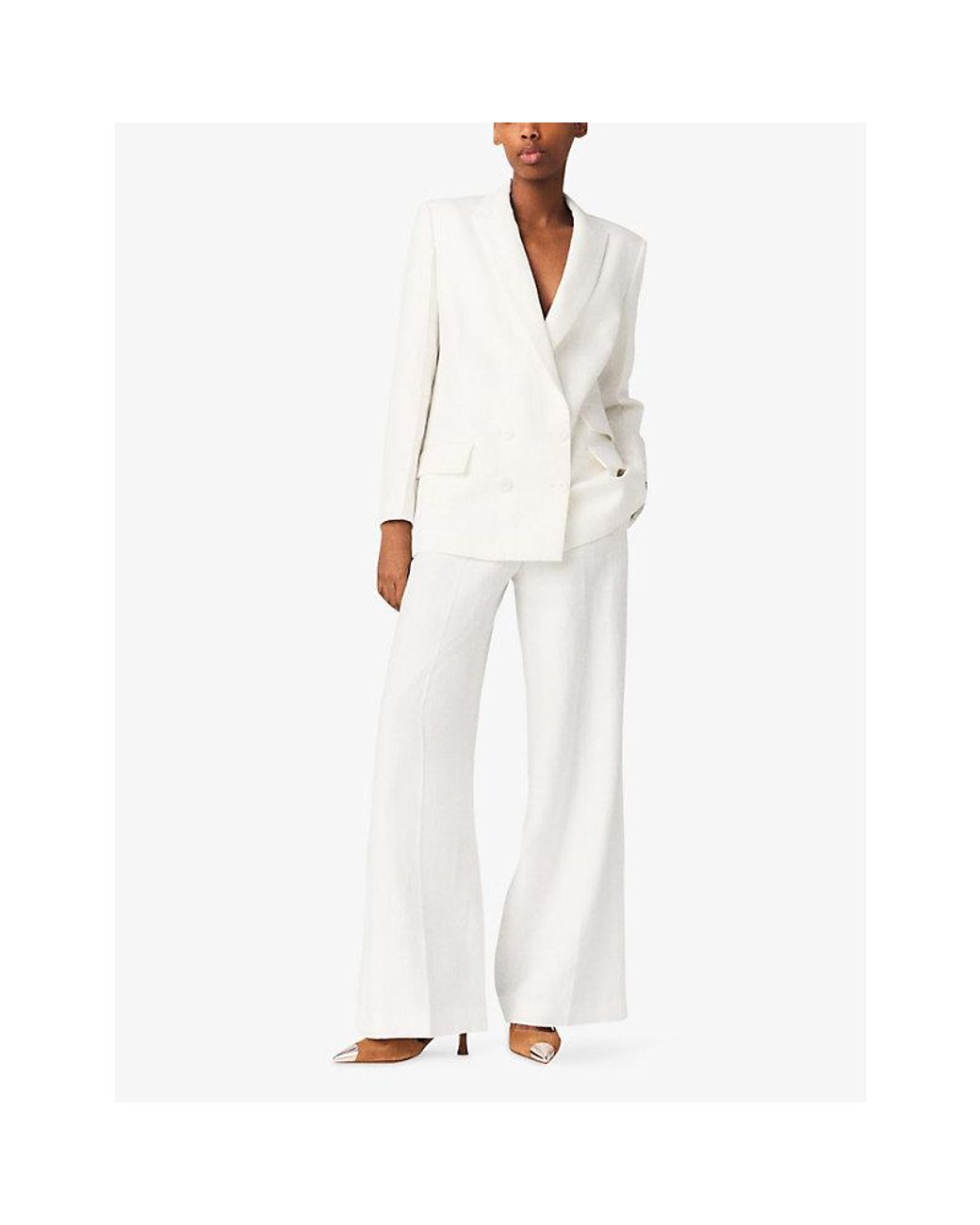 Maje White Relaxed-Fit Double-Breasted Lyocell-Blend Blazer