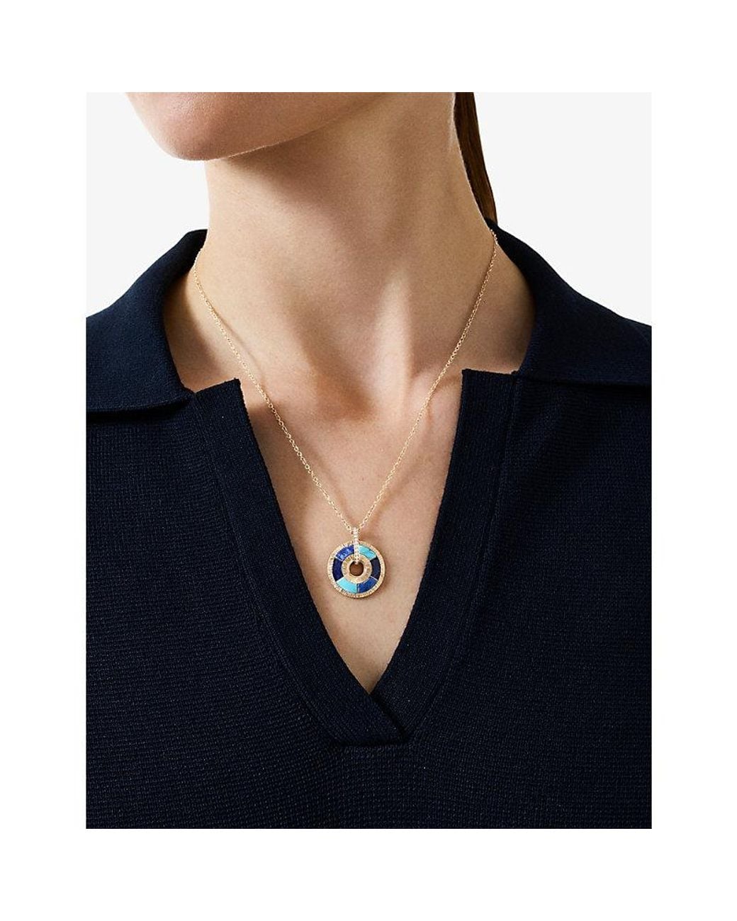 Piaget Metallic Possession Vibrant Palace 18Ct Rose- Turquoises, Sodalites, Dumortierites And 0.06Ct Brilliant-Cut Diamond Pendant Necklace 1 Si