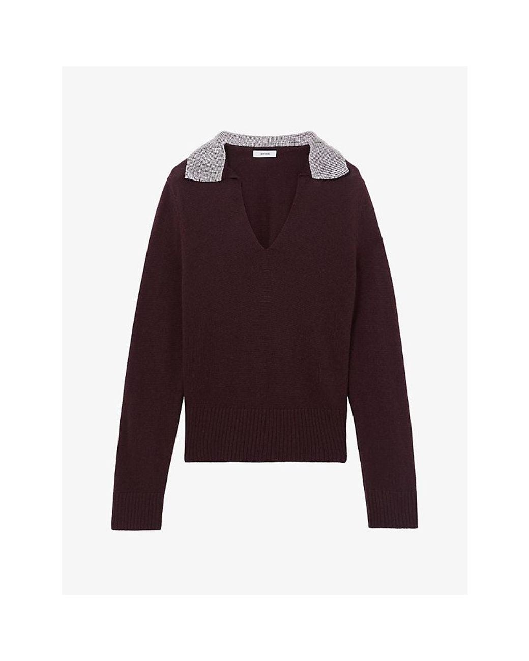 Reiss Purple Raven Crystal-Collar Wool And Cashmere-Blend Jumper